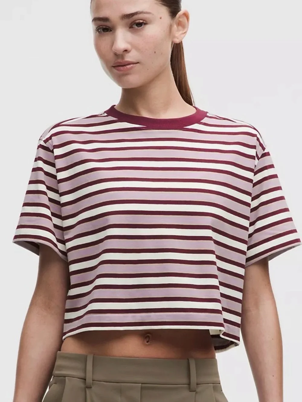 Activewear cotton Striped Crop Tee